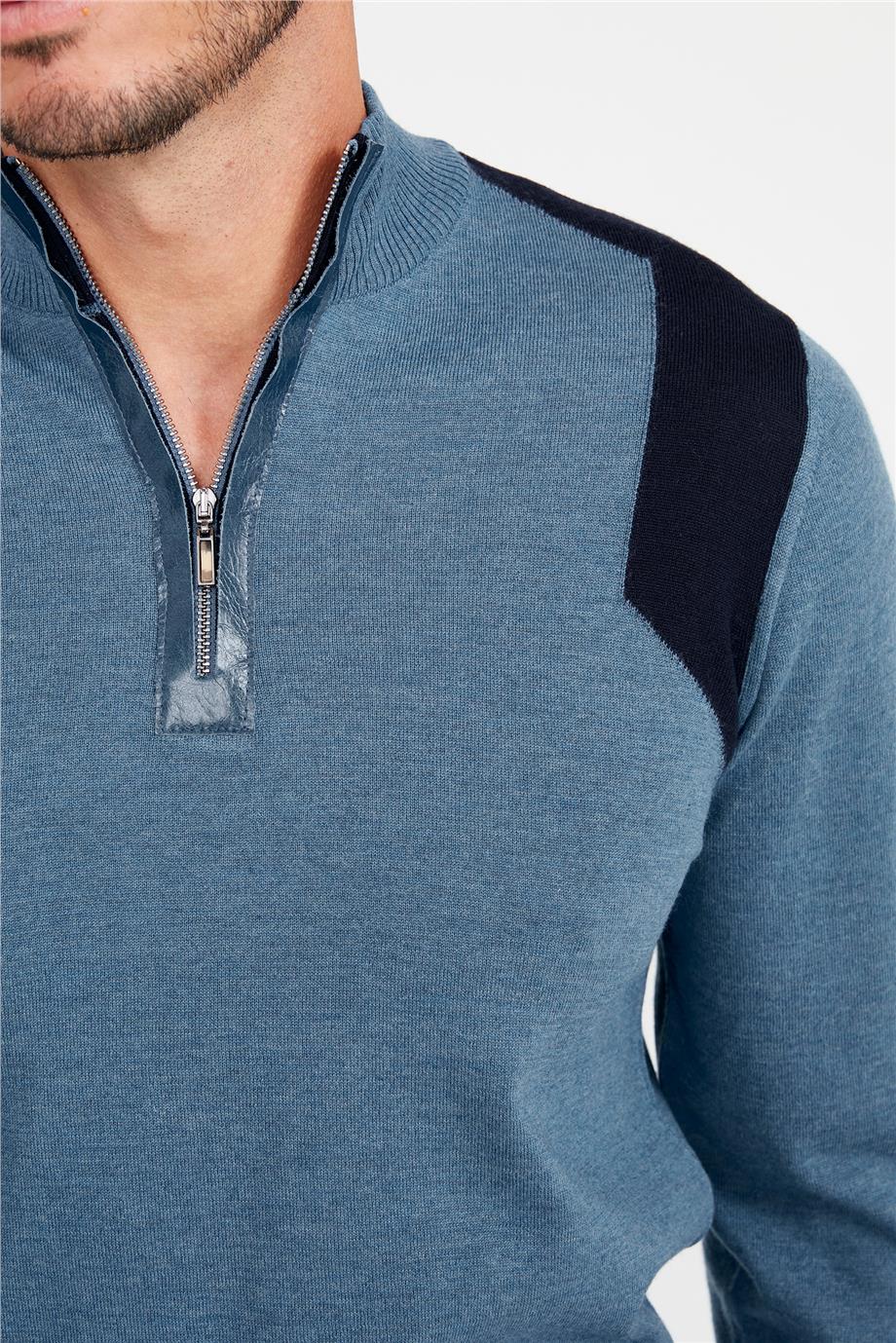 Mavi Trio Yaka Yün Triko