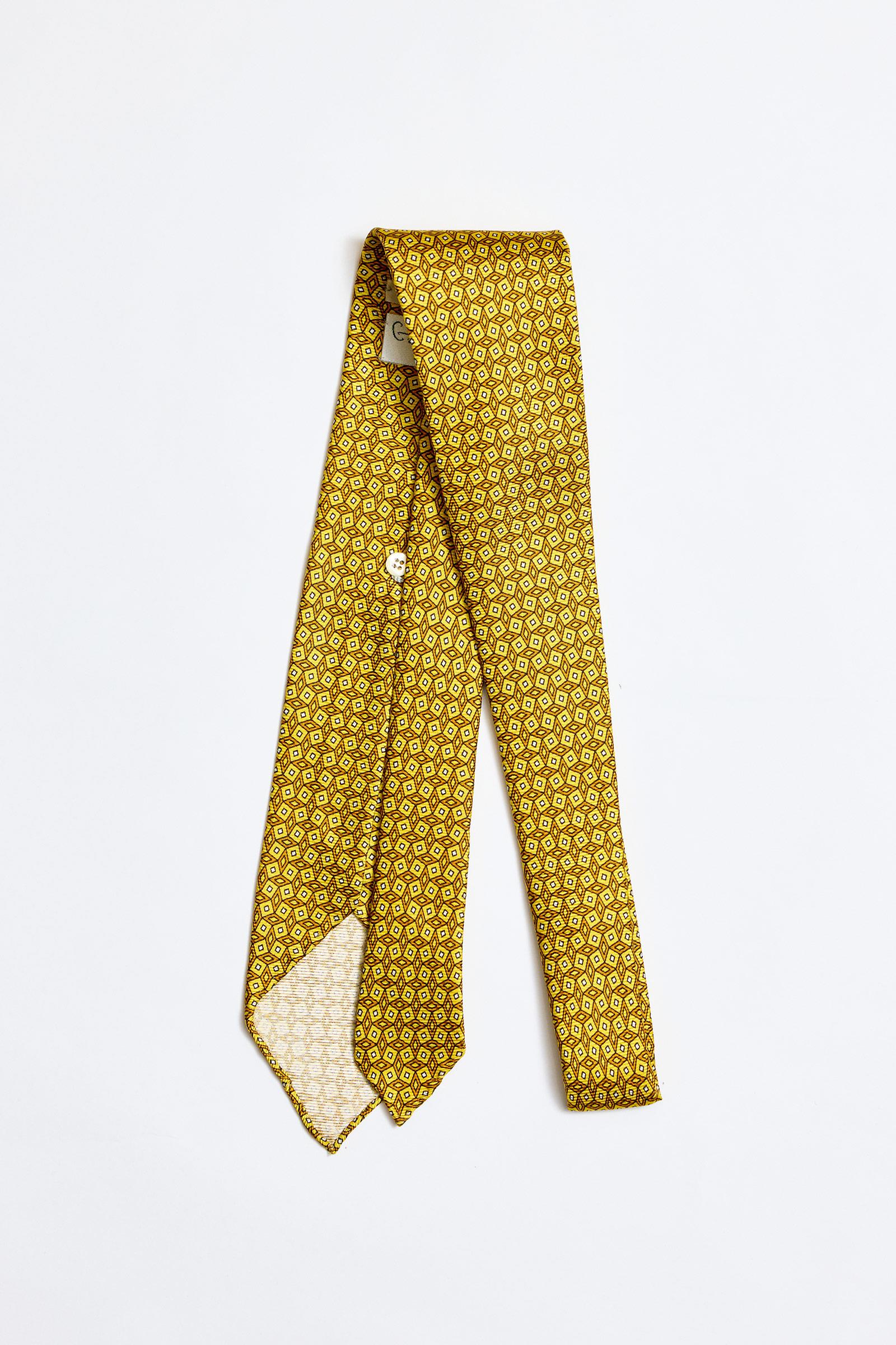 Sarı Astarsız 5 Fold İpek Kravat