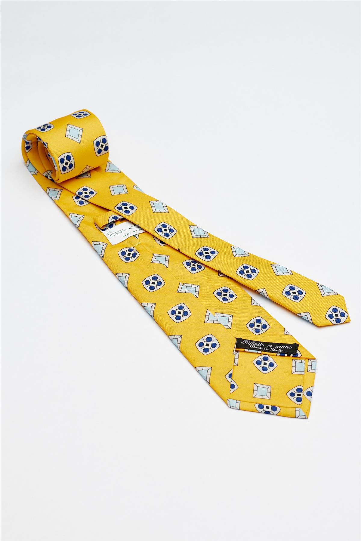 Sarı Mavi Seven Fold İpek Kravat
