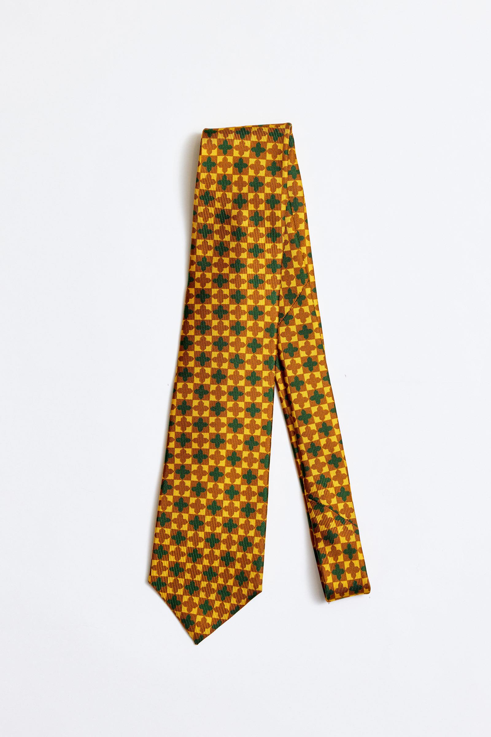 Sarı Yeşil 5 Fold İpek Kravat