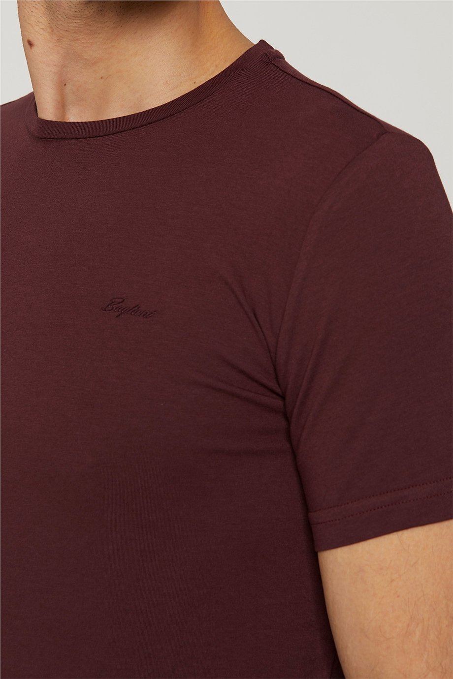 Sıfır Yaka Bordo Basic T-Shirt