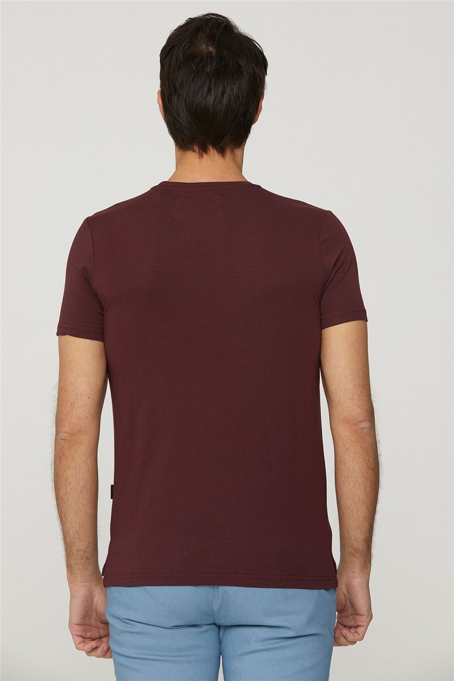 Sıfır Yaka Bordo Basic T-Shirt