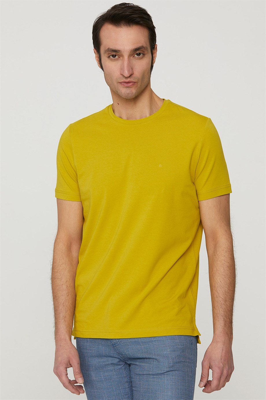 Sıfır Yaka Hardal T-shirt