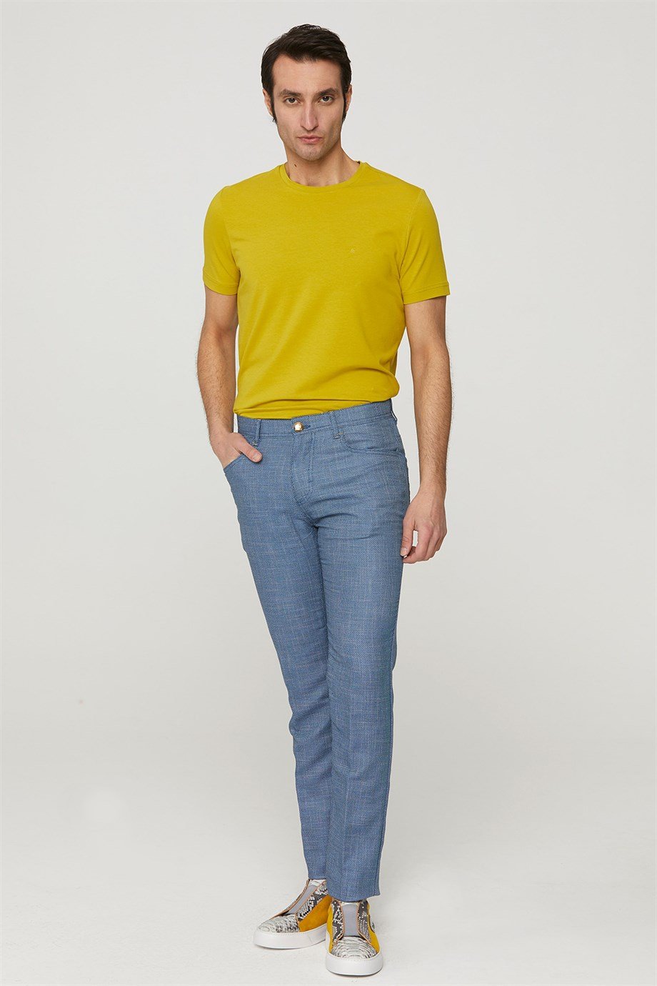Sıfır Yaka Hardal T-shirt