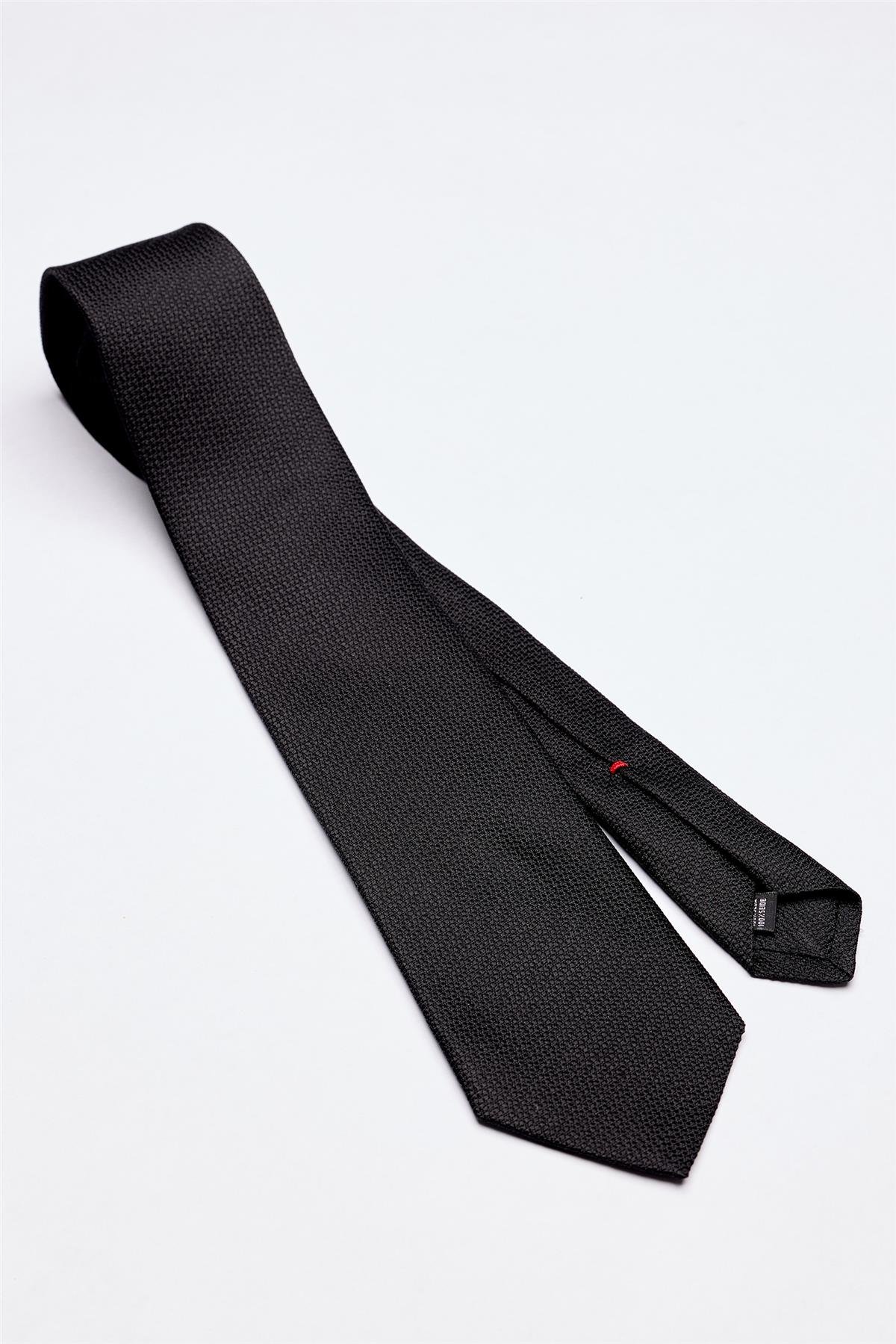 Siyah 7 Fold Örgü İpek Kravat