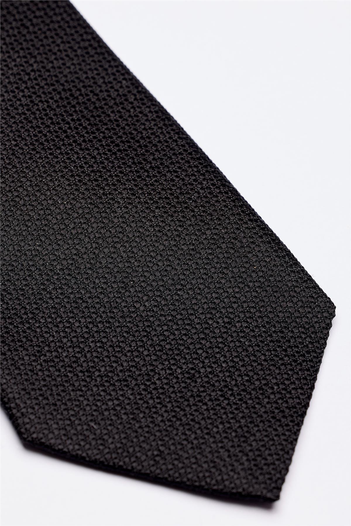 Siyah 7 Fold Örgü İpek Kravat