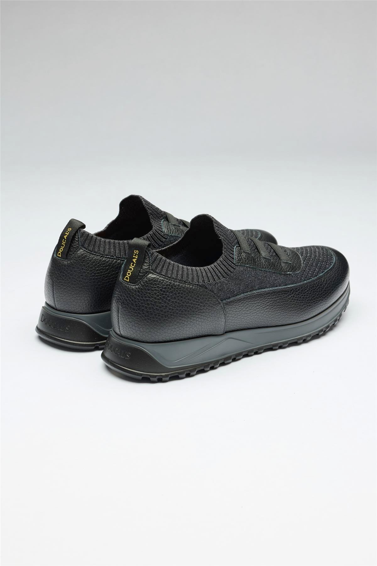 Siyah Bağcıksız Örgü Deri Sneaker