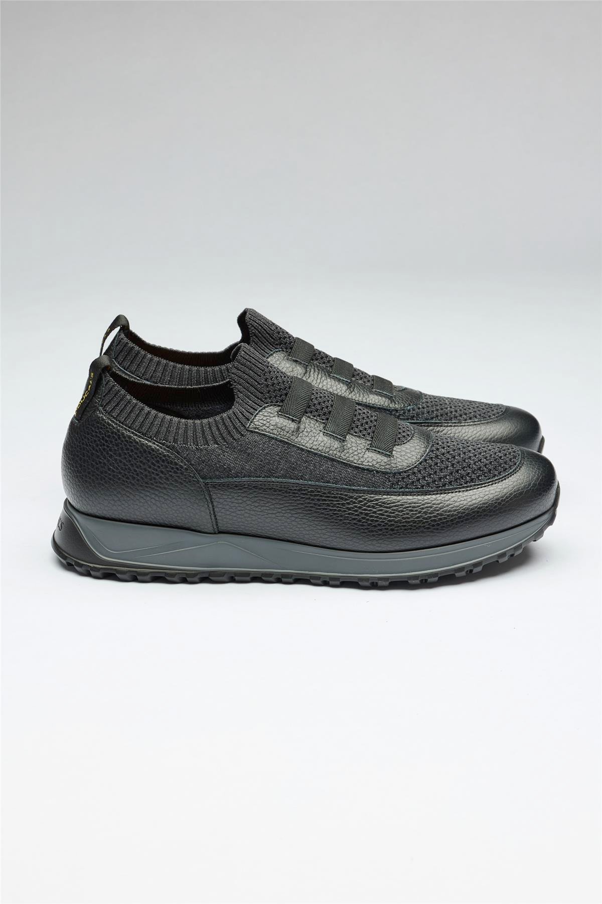Siyah Bağcıksız Örgü Deri Sneaker