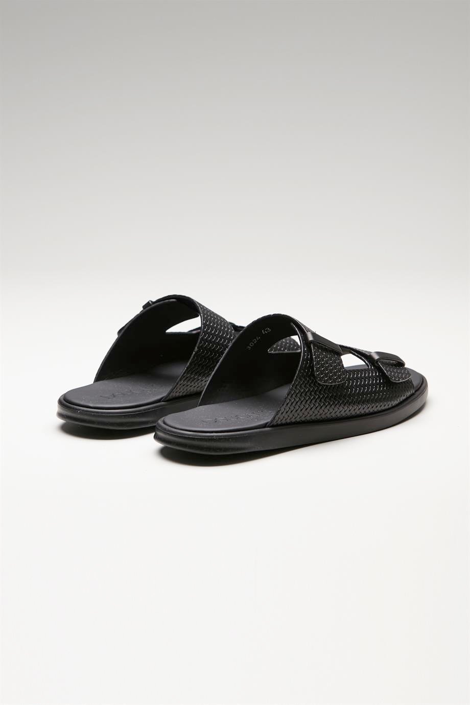 Siyah Bantlı Erkek Deri Sandalet