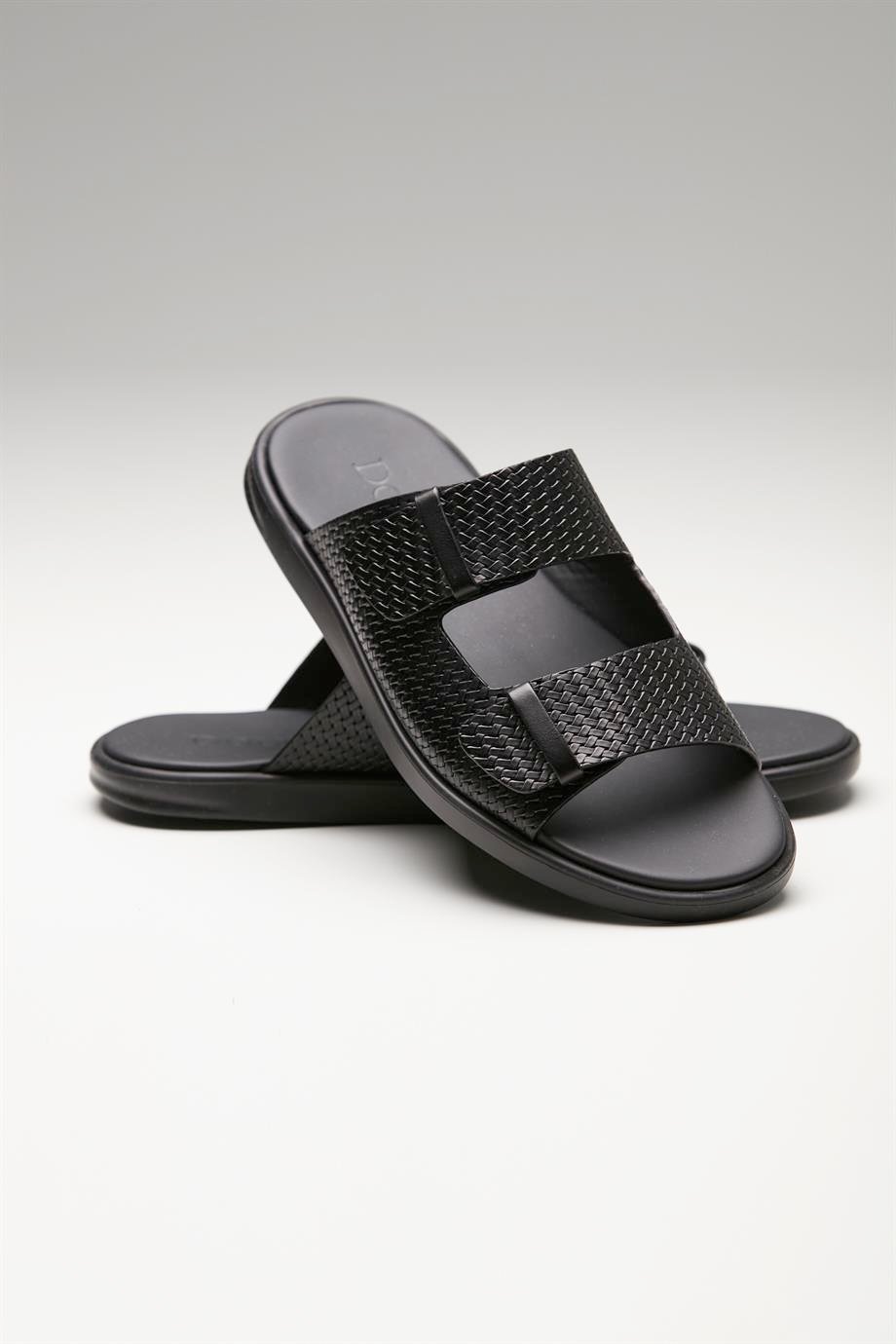 Siyah Bantlı Erkek Deri Sandalet