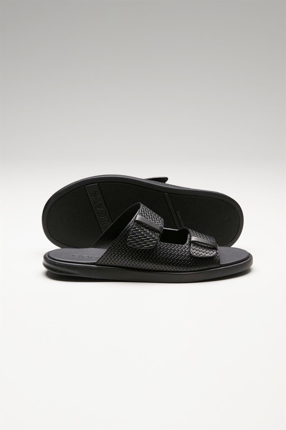 Siyah Bantlı Erkek Deri Sandalet