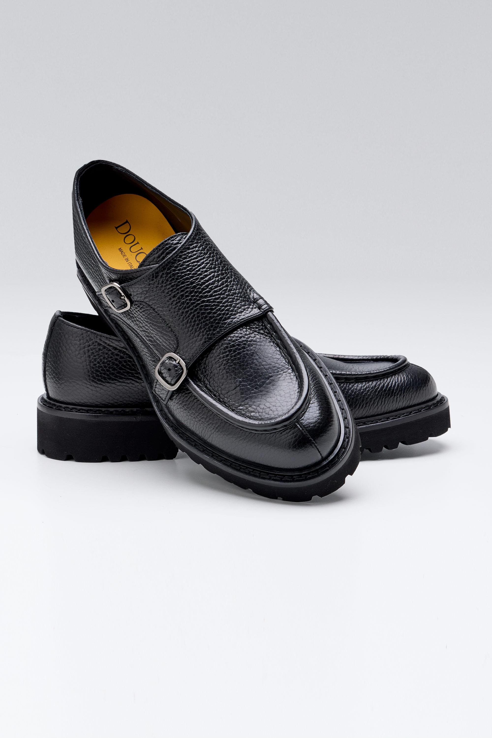 Siyah Çift Tokalı Deri Ayakkabı