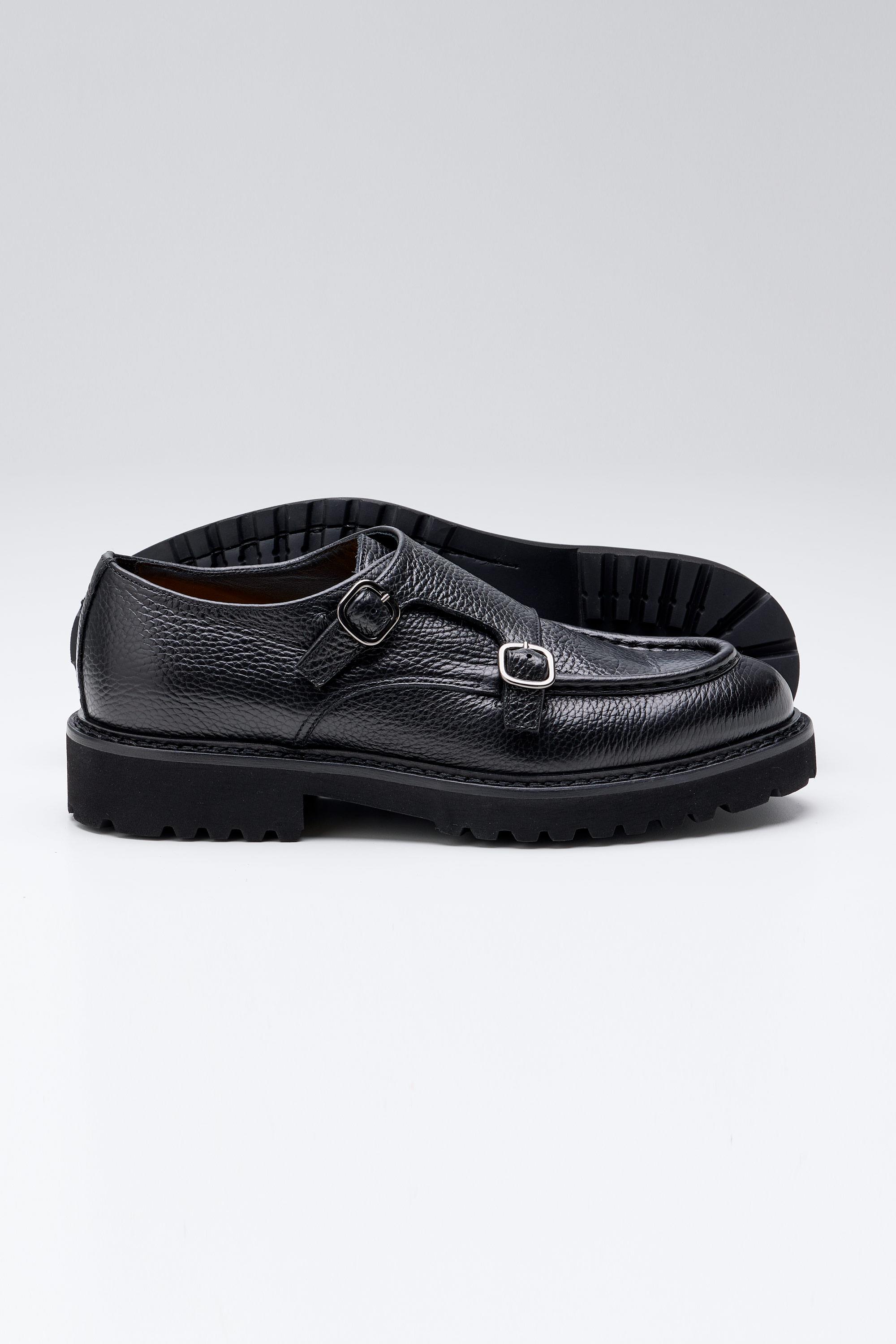 Siyah Çift Tokalı Deri Ayakkabı