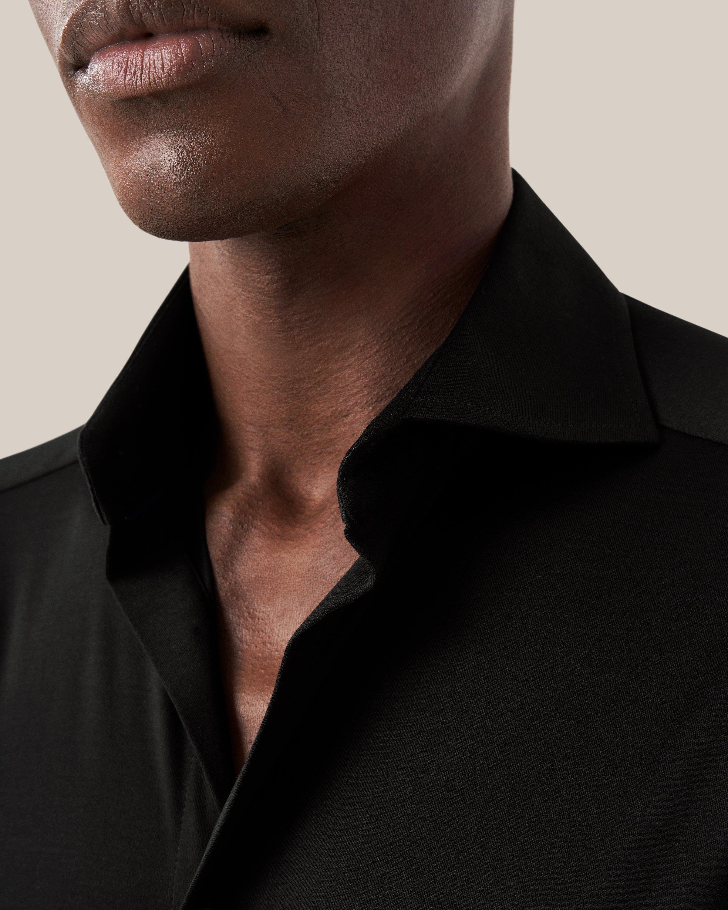 Siyah Comfort Filo di Scozia Jersey Gömlek