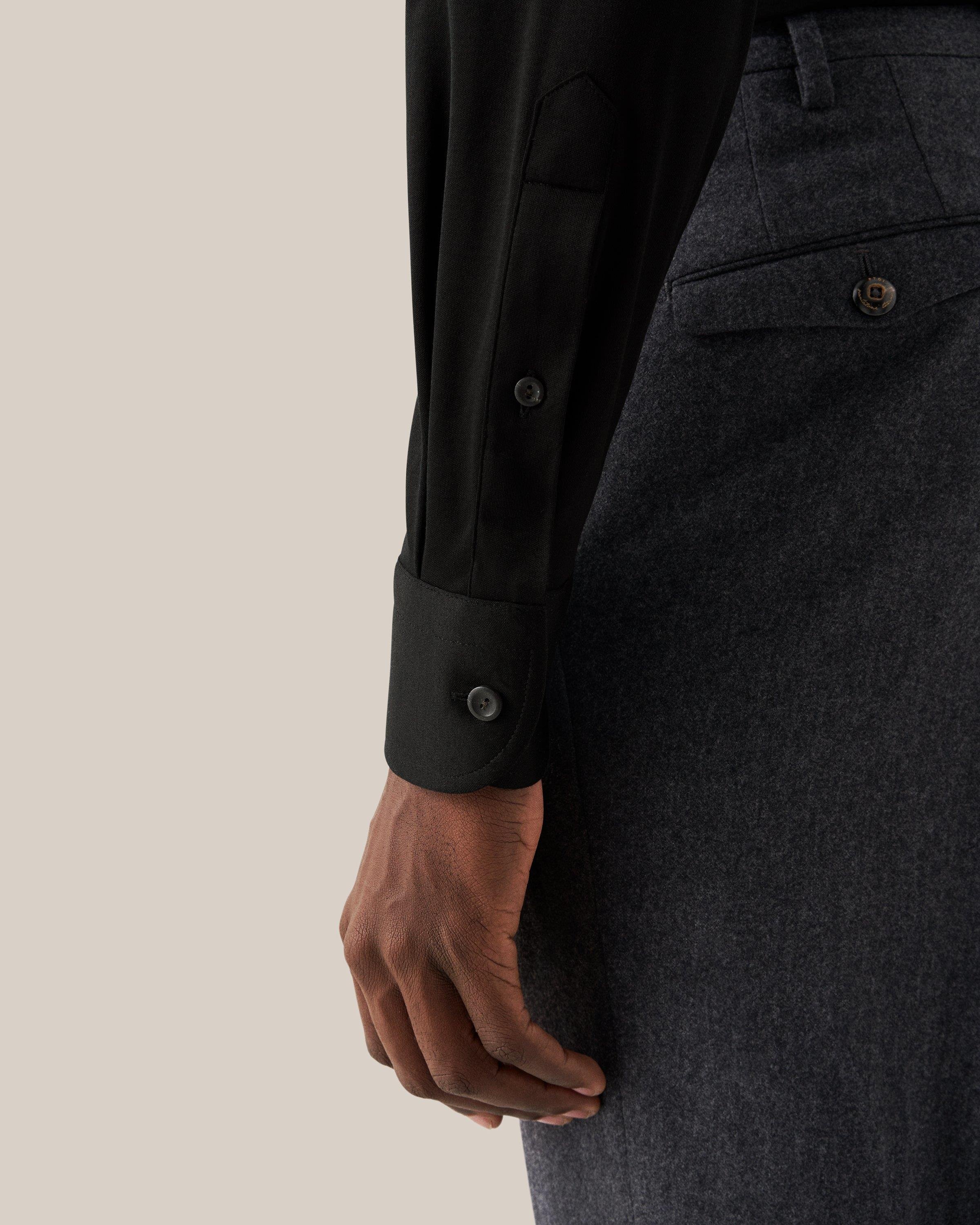 Siyah Comfort Filo di Scozia Jersey Gömlek