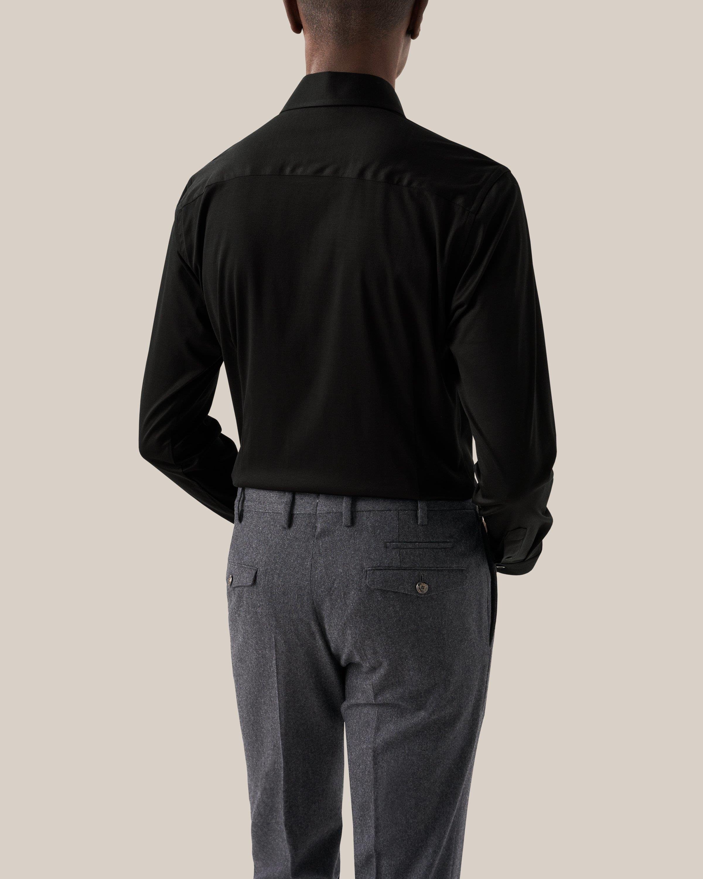 Siyah Comfort Filo di Scozia Jersey Gömlek