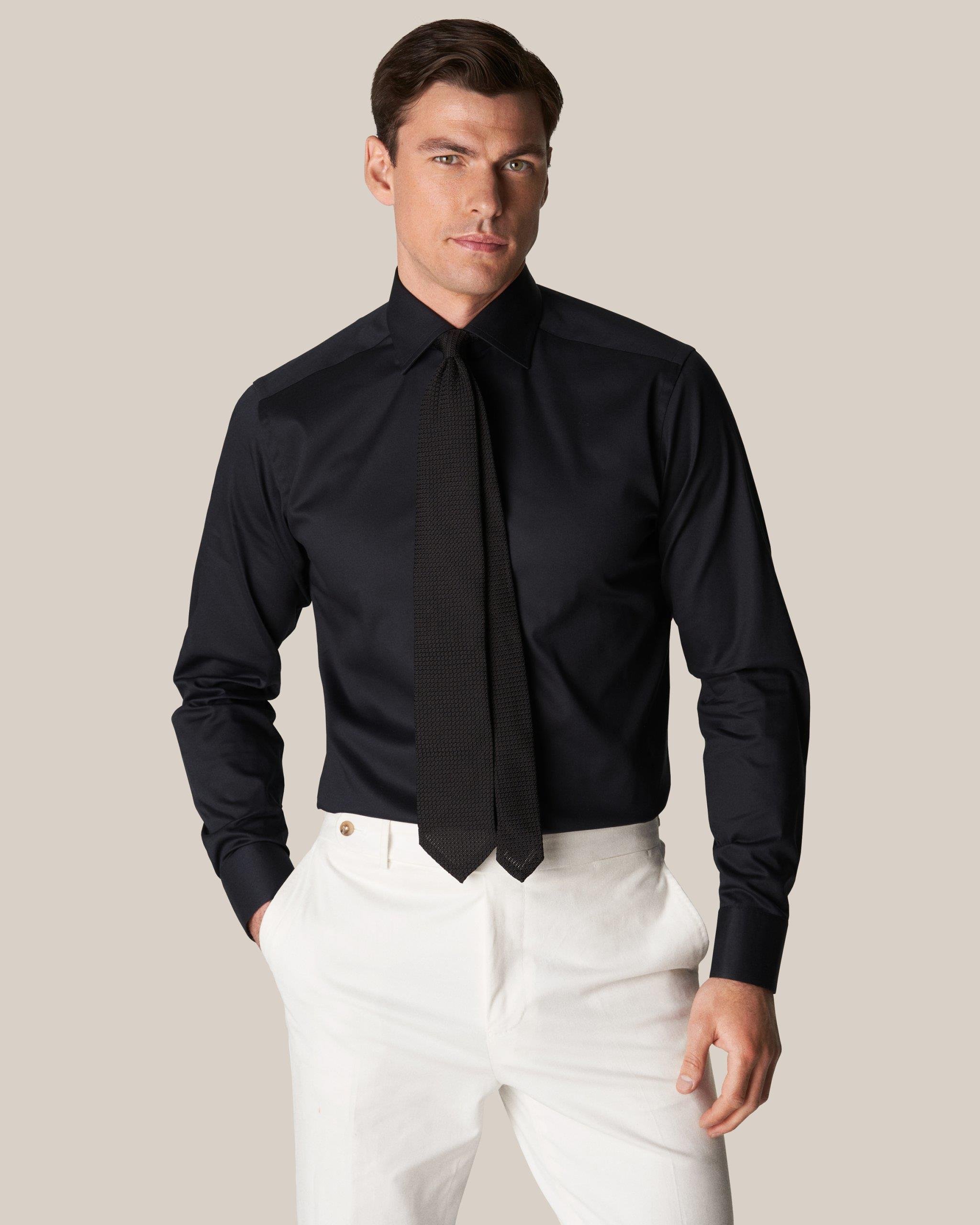 Siyah Esnek Twill Pamuk Gömlek