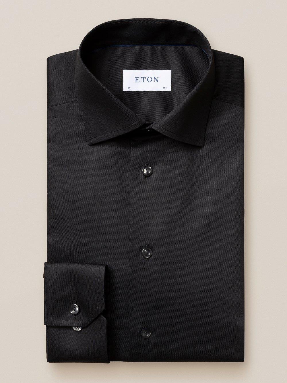 Siyah Esnek Twill Pamuk Gömlek