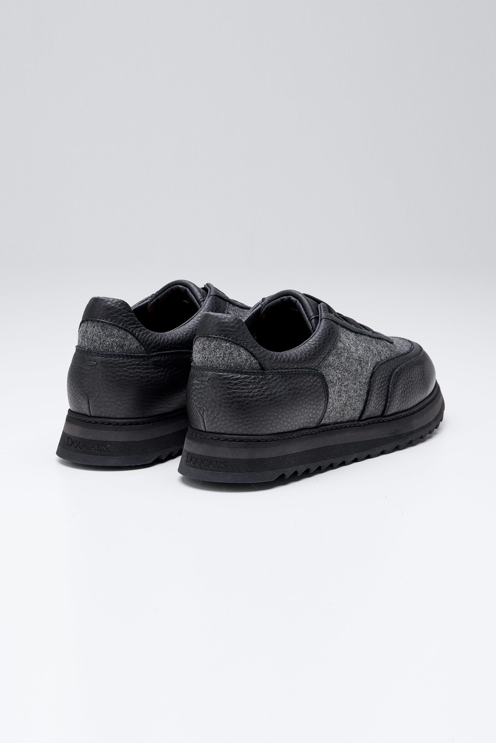 Siyah Gri Bağcıksız Örgü Deri Sneaker 