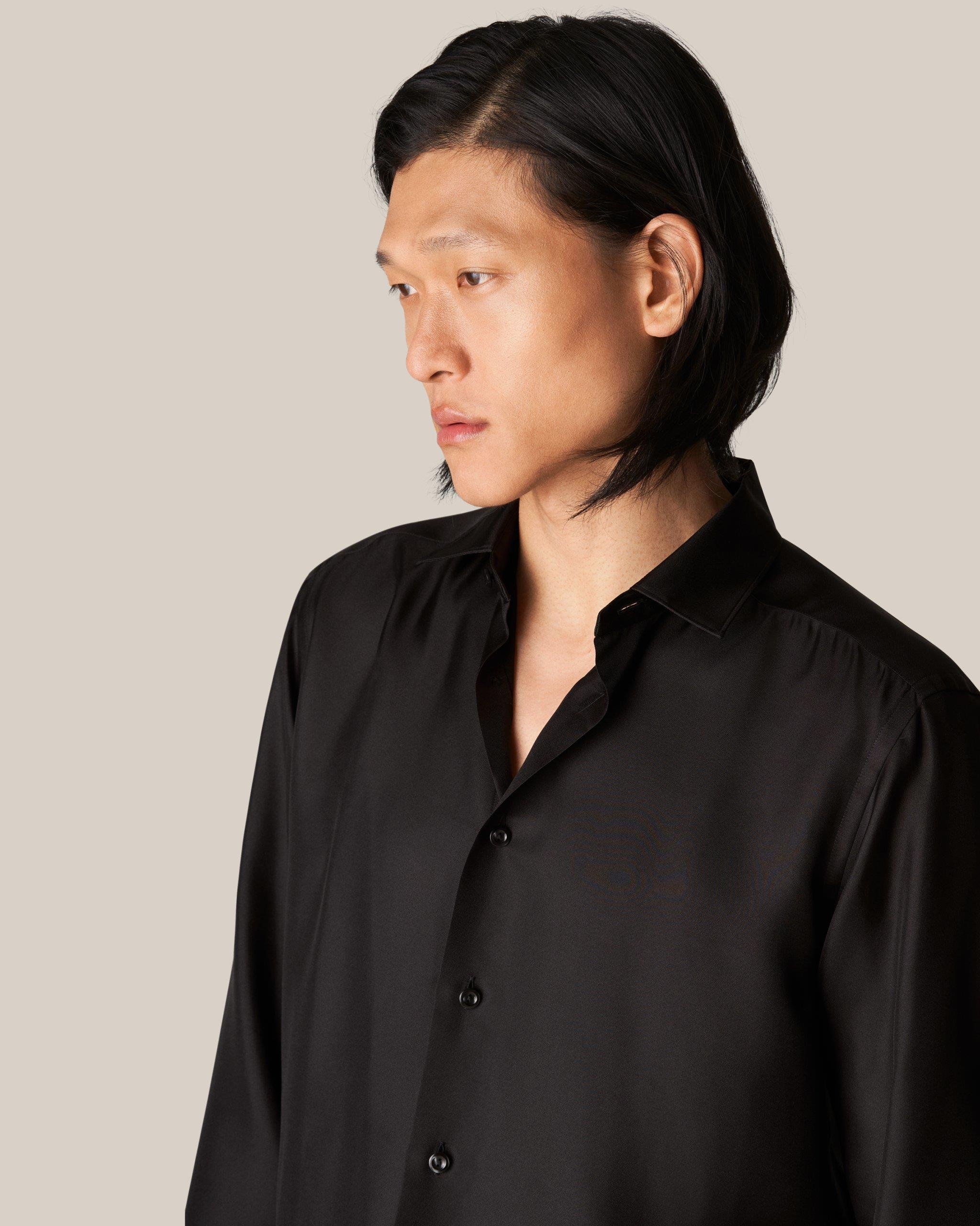 Siyah İpek Twill Gömlek