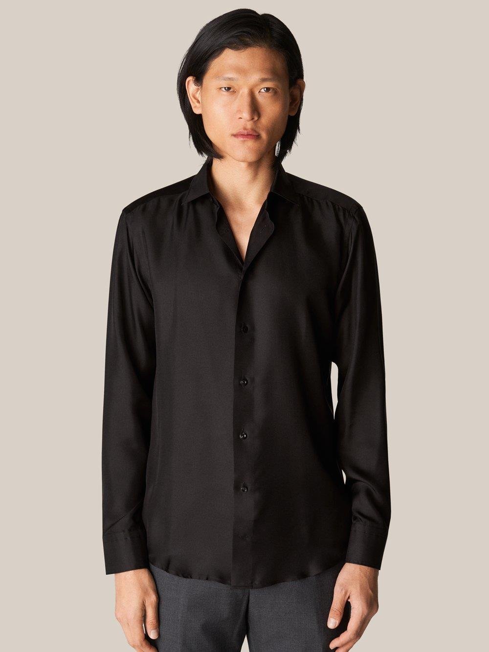 Siyah İpek Twill Gömlek