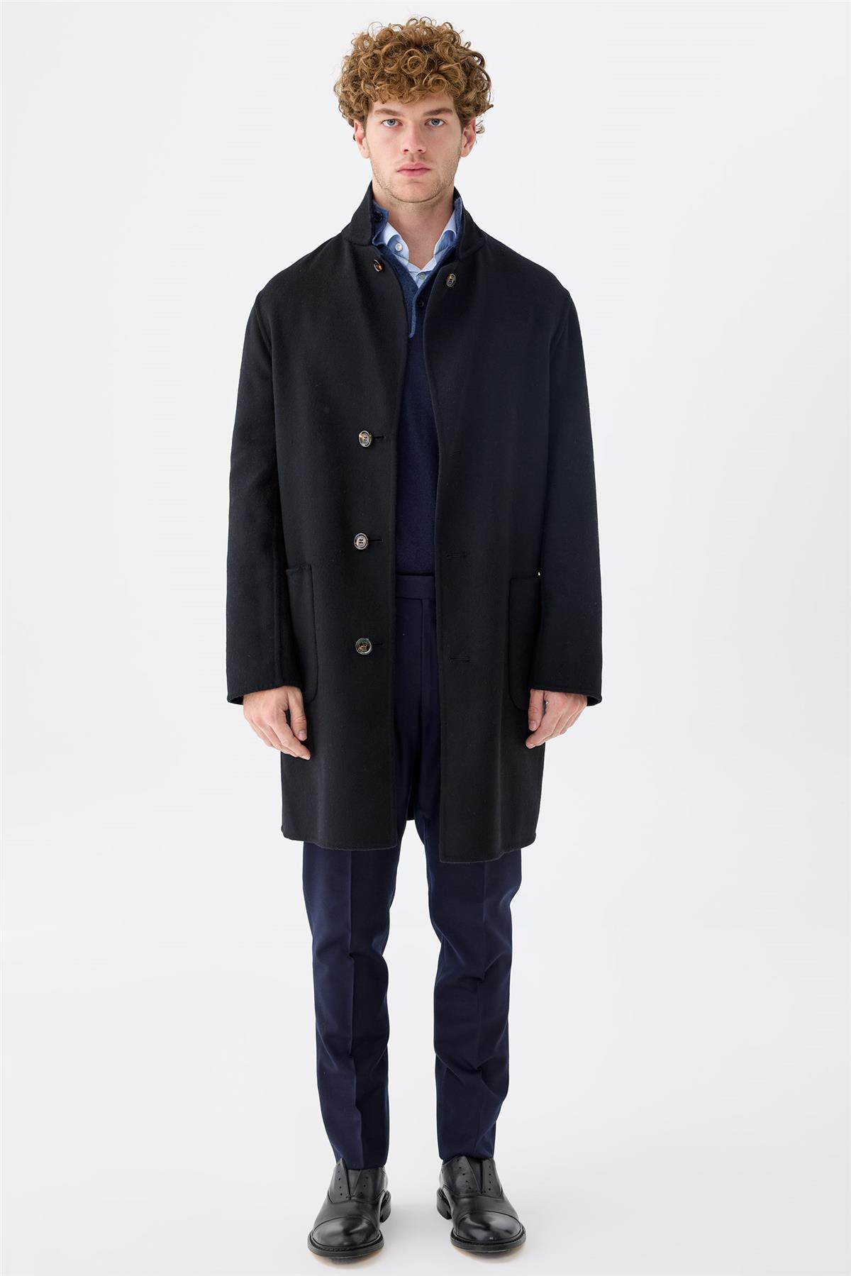 Siyah Lacivert Çift Taraflı Kaşmir Kaban