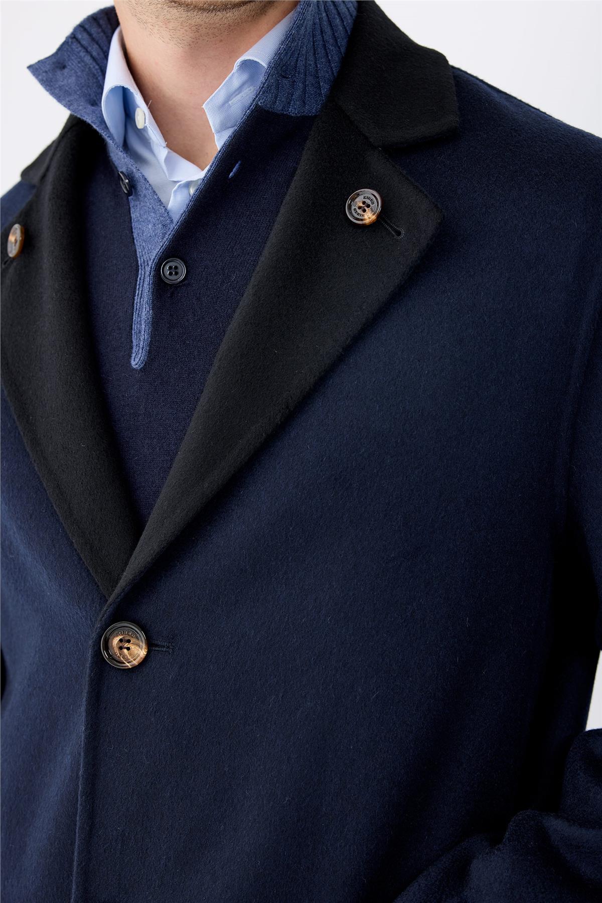 Siyah Lacivert Çift Taraflı Kaşmir Kaban