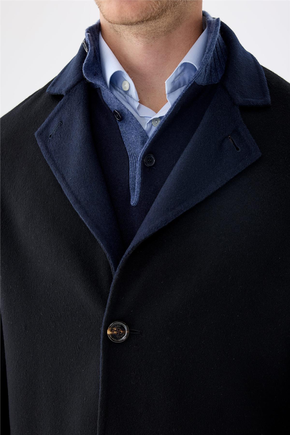 Siyah Lacivert Çift Taraflı Kaşmir Kaban