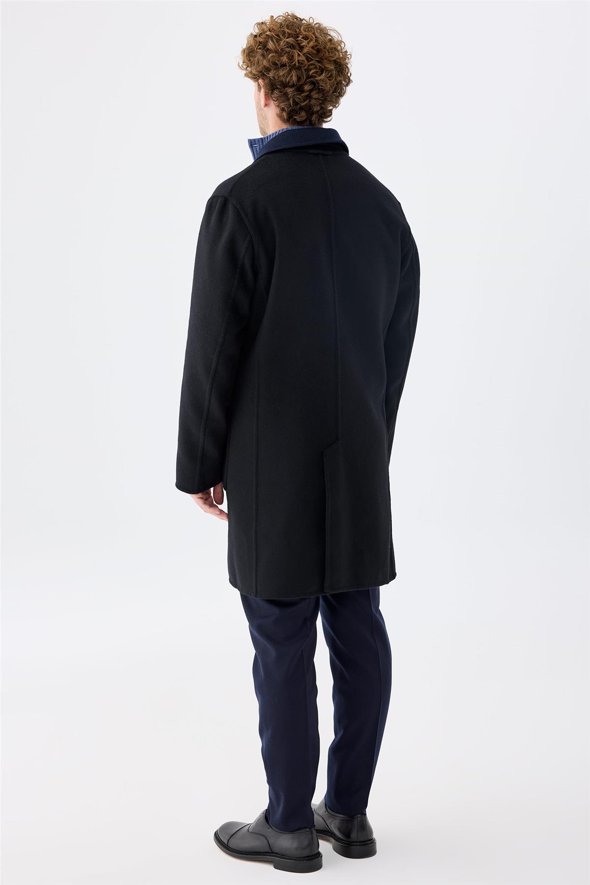 Siyah Lacivert Çift Taraflı Kaşmir Kaban