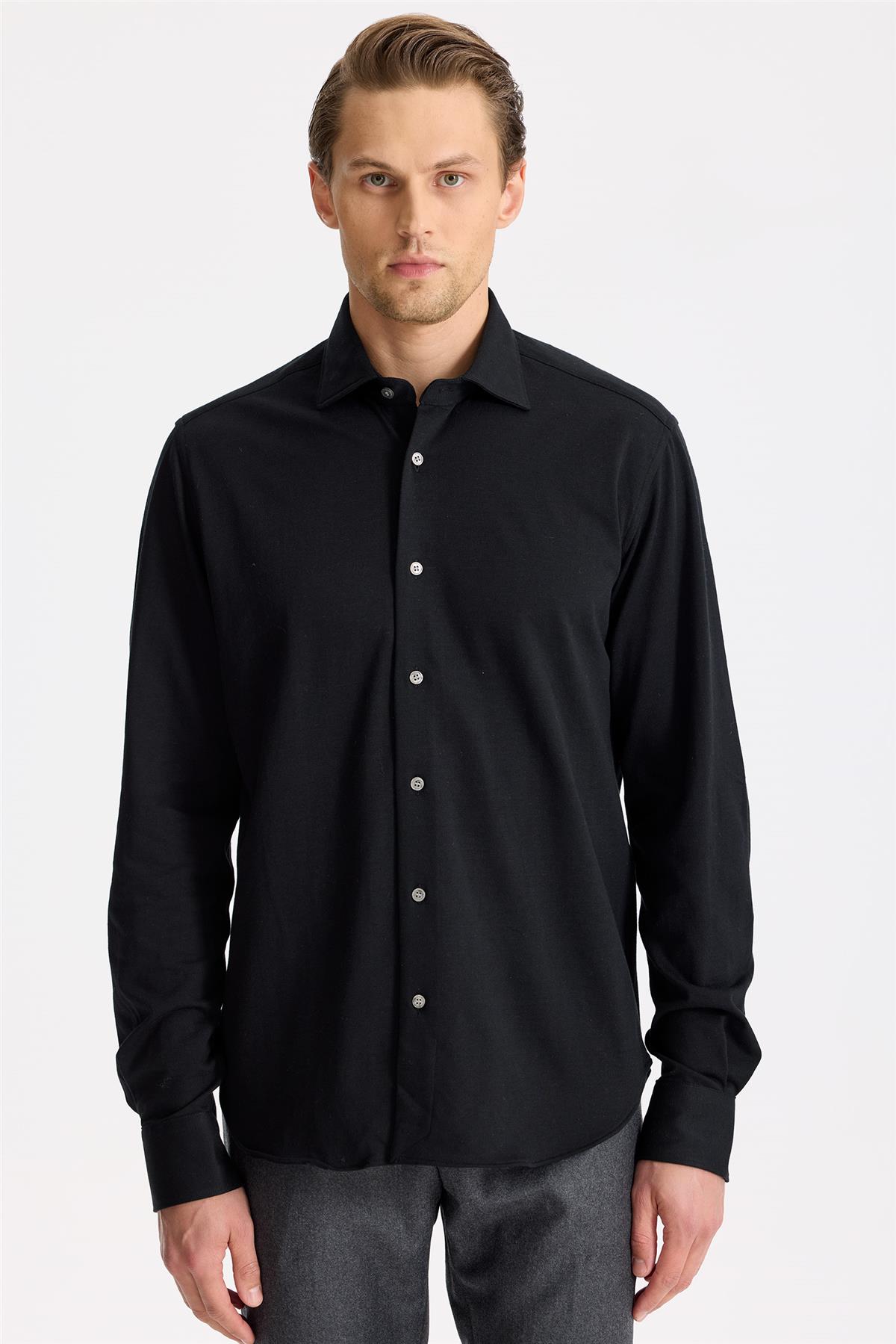 Siyah Pamuk Kaşmir Gömlek