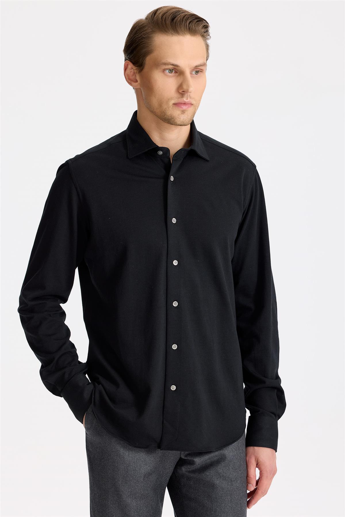 Siyah Pamuk Kaşmir Gömlek