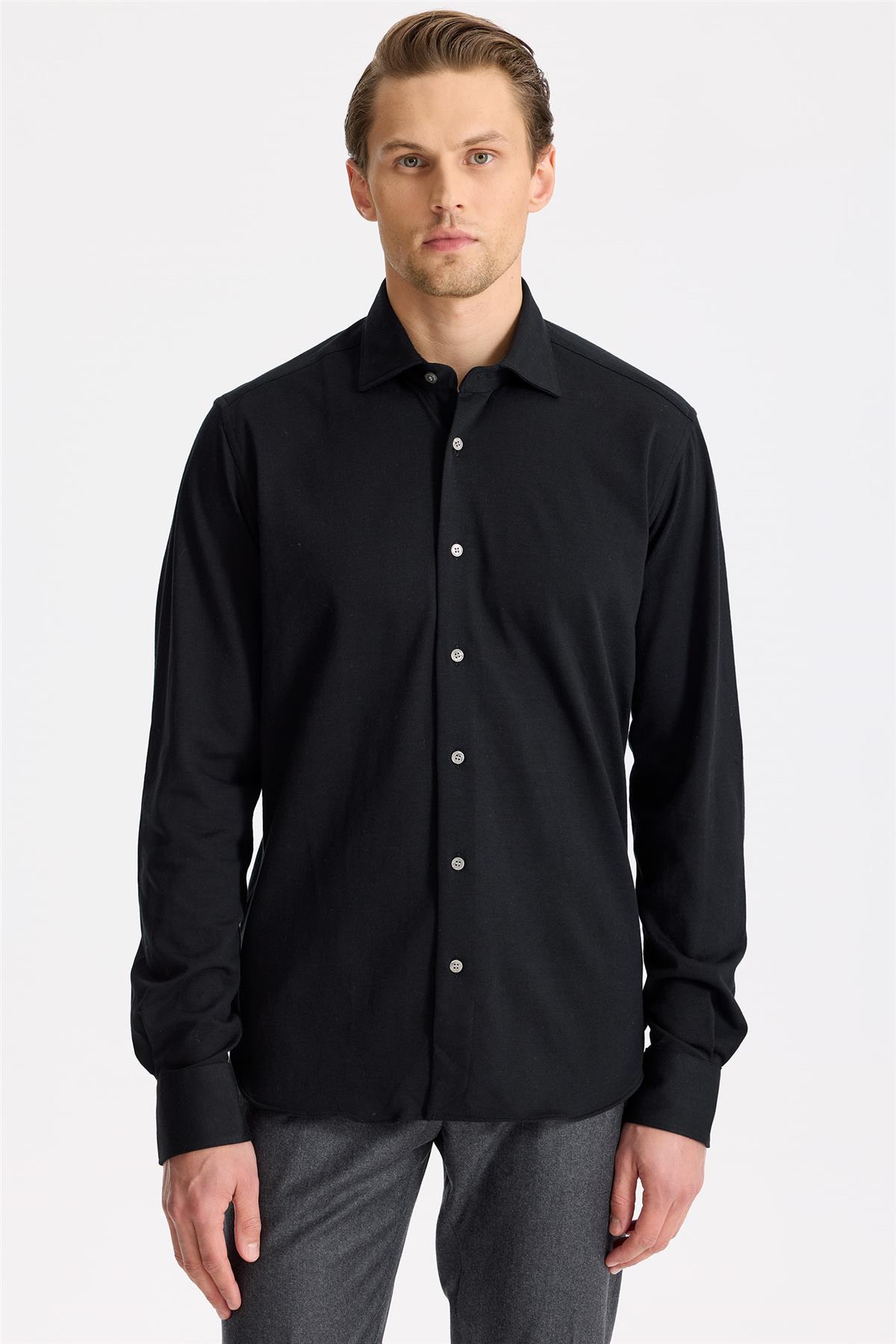 Siyah Pamuk Kaşmir Gömlek