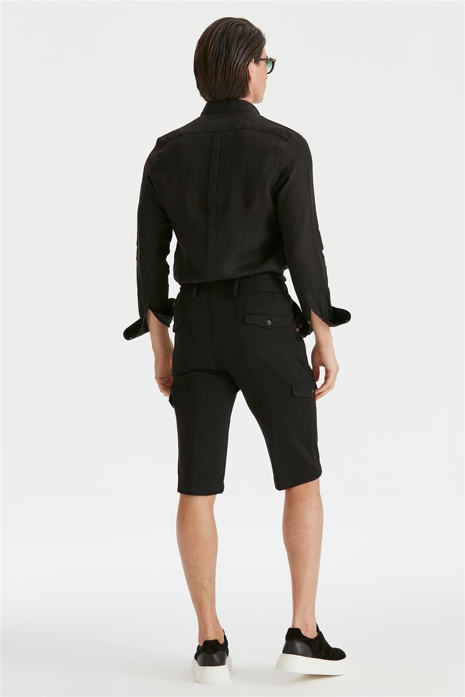 Siyah Pamuk Triko Erkek Bermuda