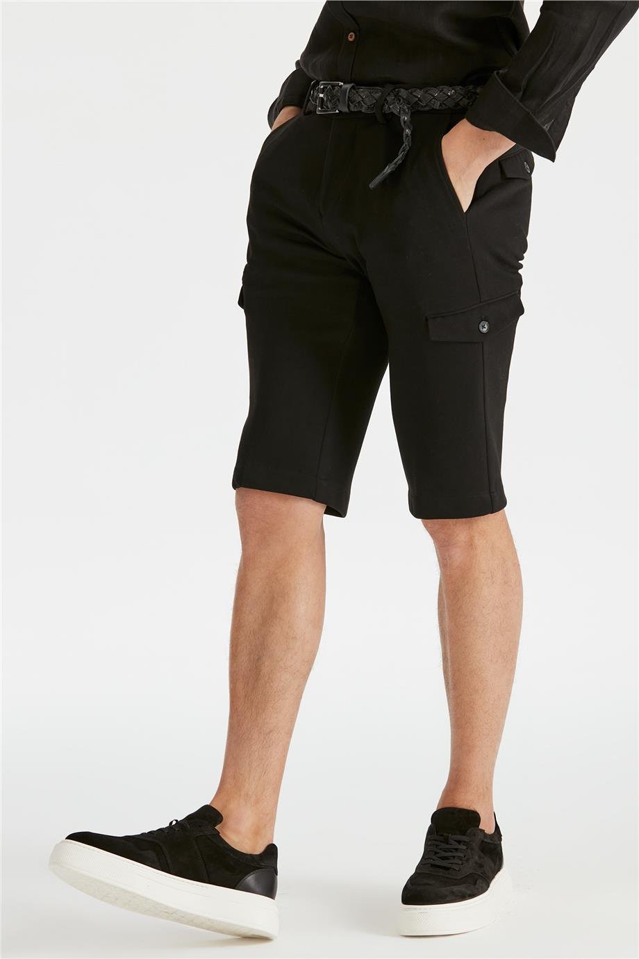 Siyah Pamuk Triko Erkek Bermuda