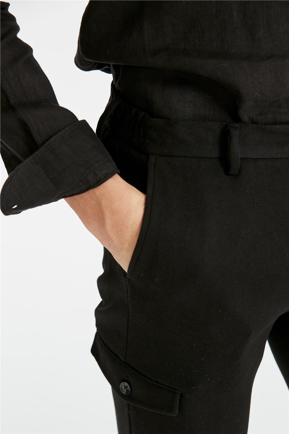 Siyah Pamuk Triko Erkek Bermuda