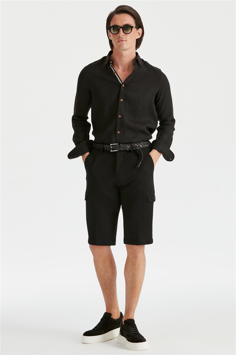 Siyah Pamuk Triko Erkek Bermuda