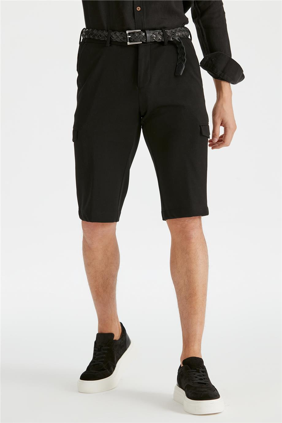 Siyah Pamuk Triko Erkek Bermuda