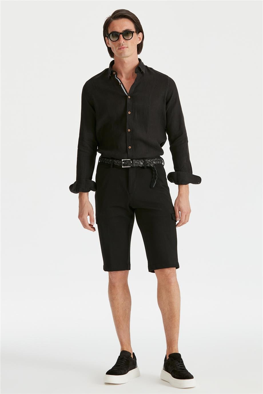 Siyah Pamuk Triko Erkek Bermuda