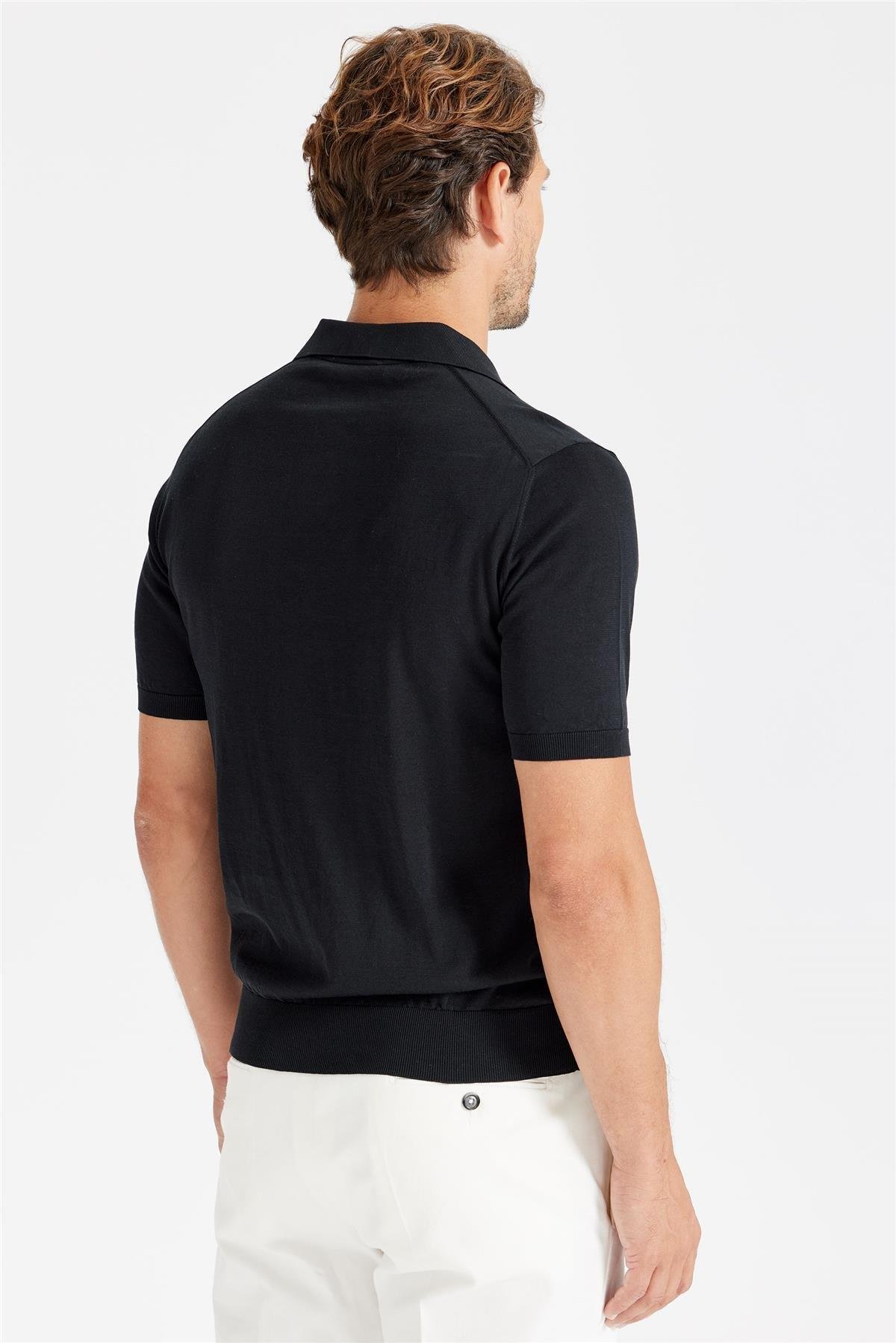 Siyah Polo Yaka Pamuk Triko