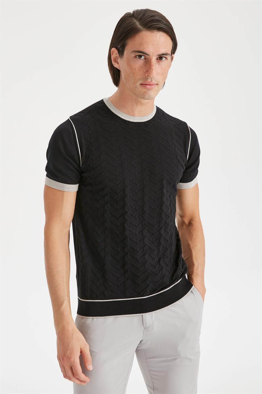 Siyah Sıfır Yaka Erkek Triko T-Shirt