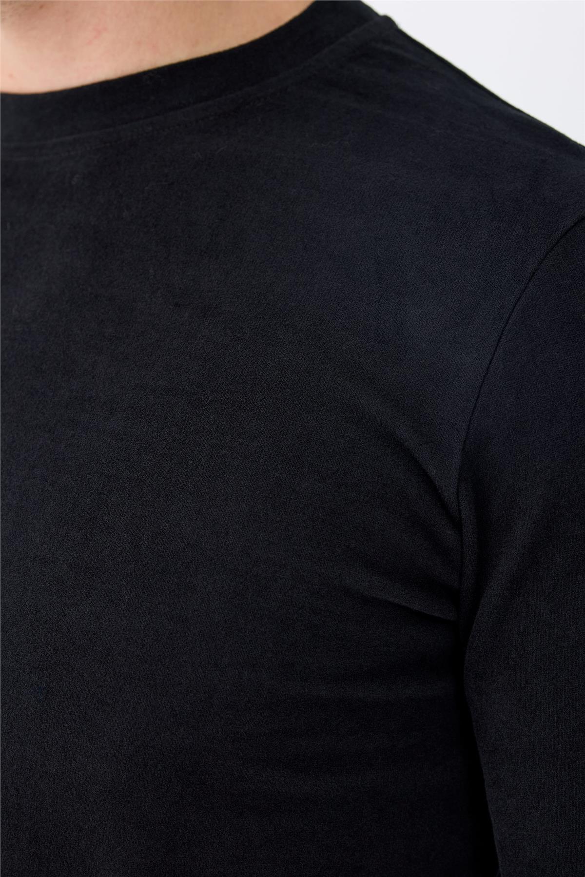 Siyah  Sıfır Yaka Pamuk Sweatshirt