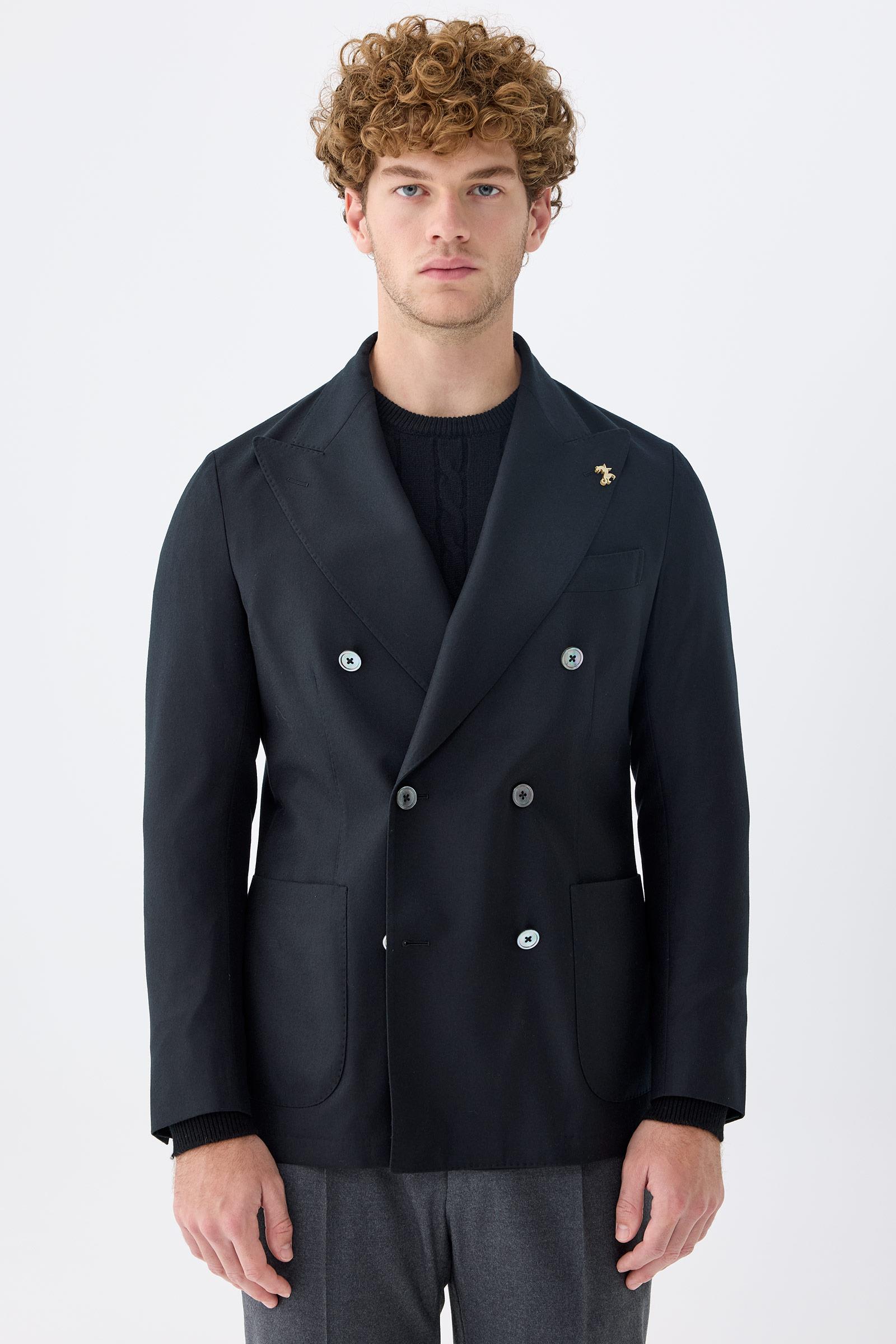 Siyah Zero Gravity Kruvaze Yün Ceket 