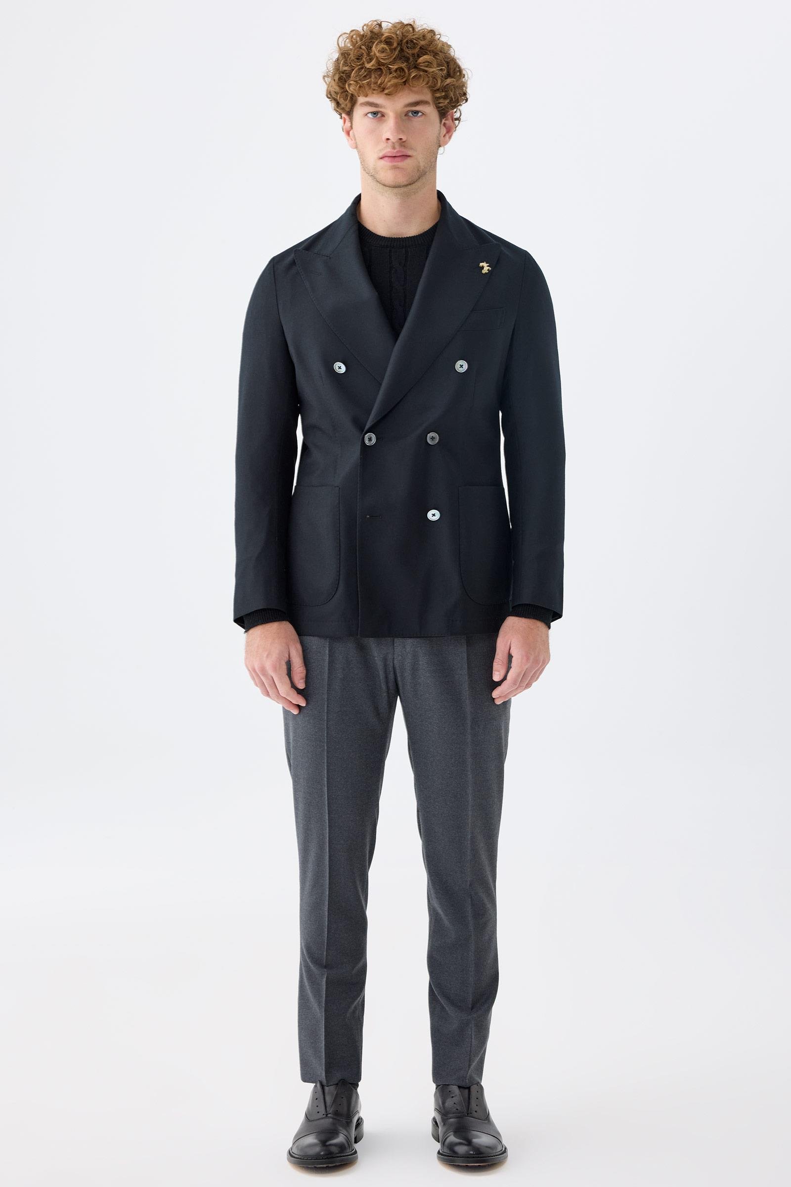 Siyah Zero Gravity Kruvaze Yün Ceket 