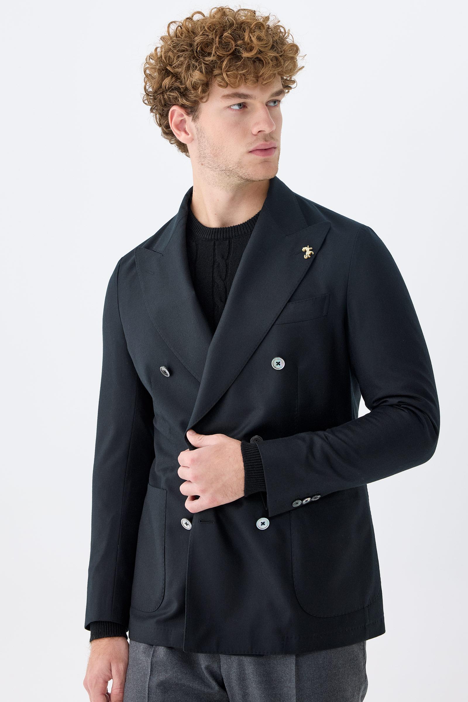 Siyah Zero Gravity Kruvaze Yün Ceket 