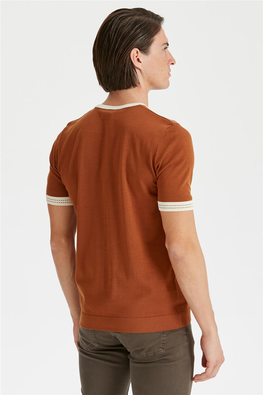 Tarçın Renk Kısa Kollu Pamuk Triko