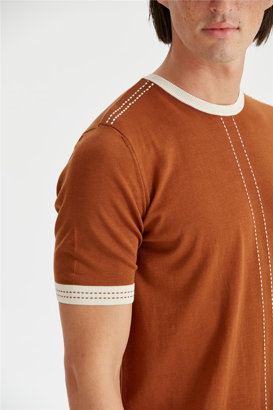 Tarçın Renk Kısa Kollu Pamuk Triko