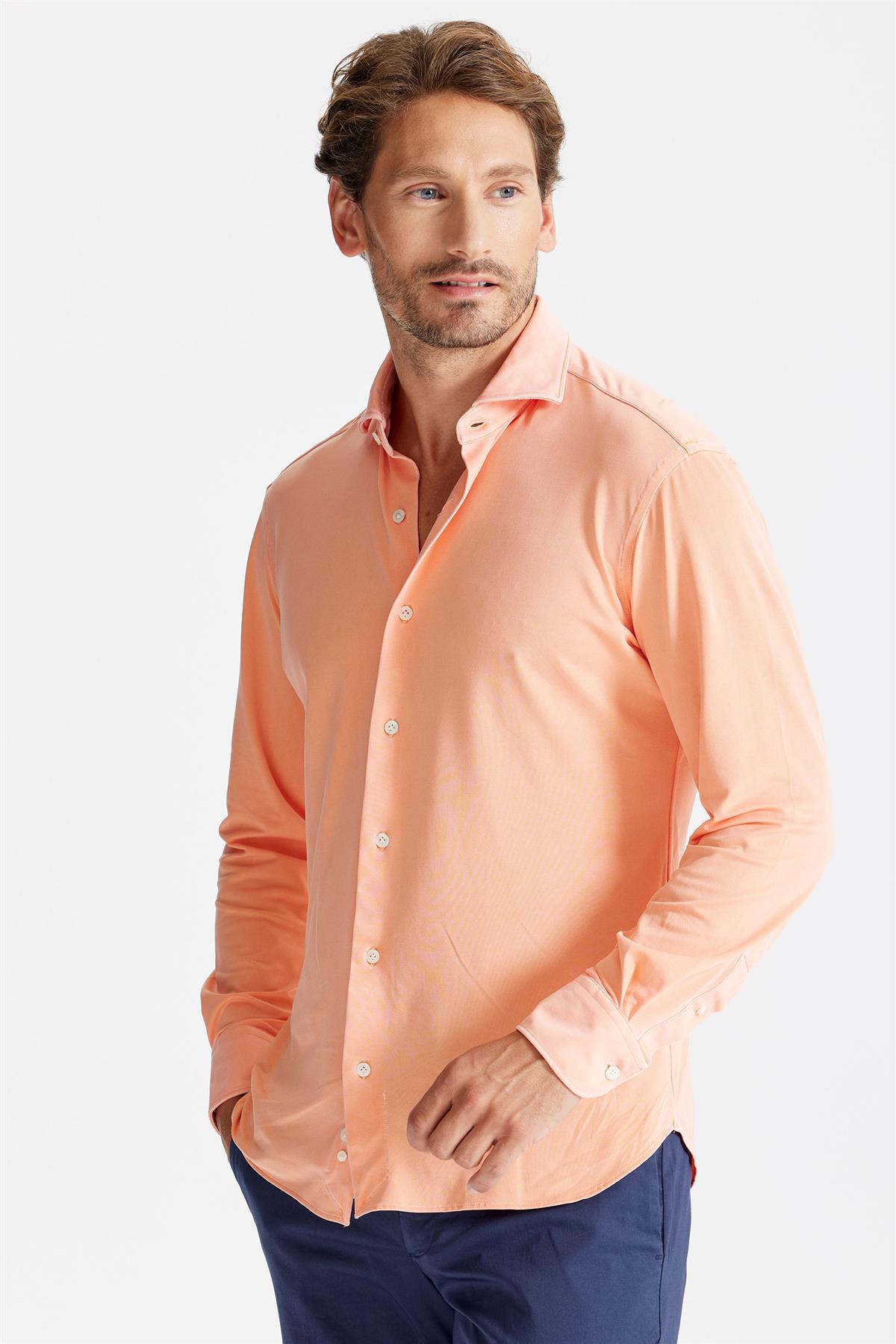 Turuncu Oxford Teknik Kumaş Gömlek