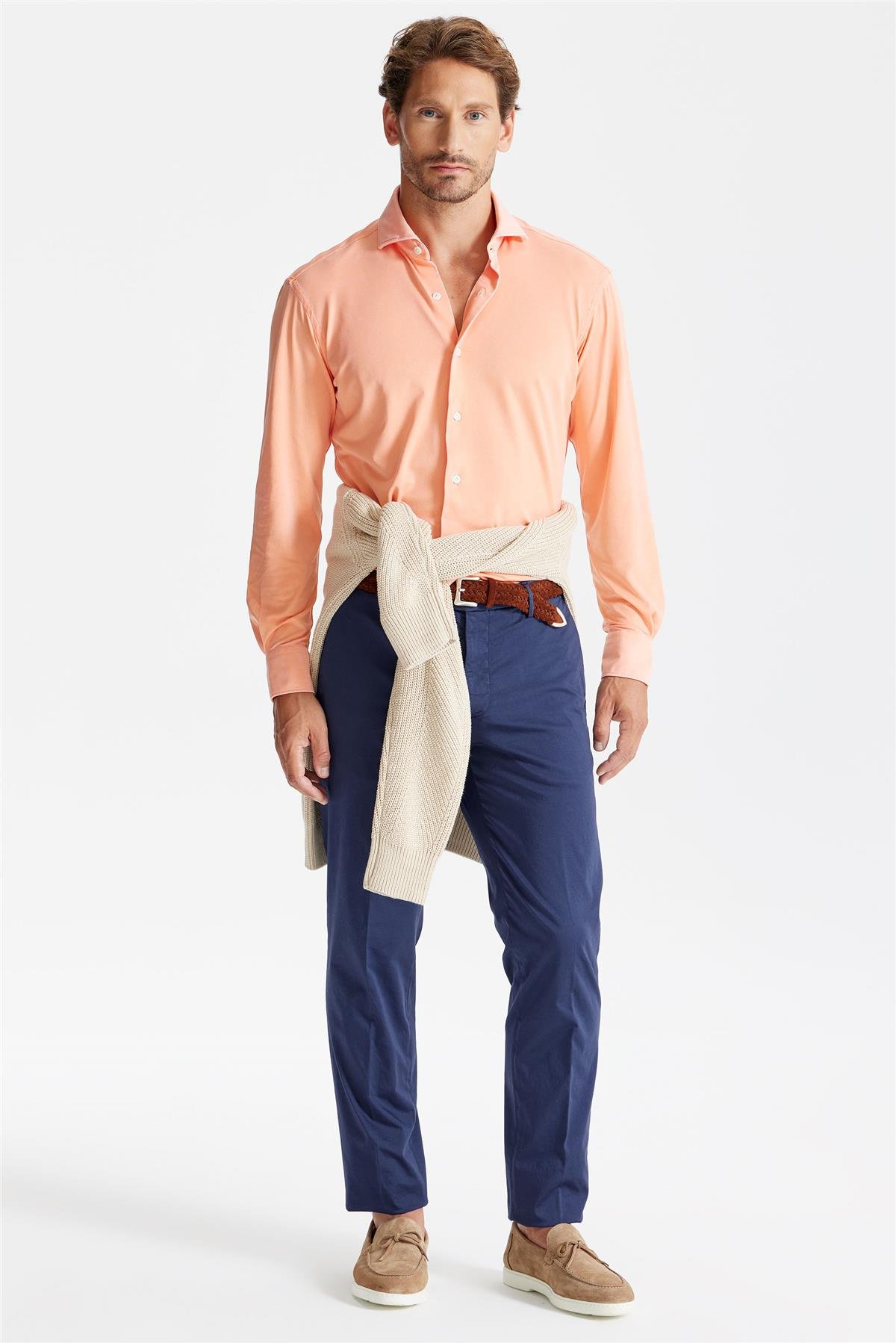 Turuncu Oxford Teknik Kumaş Gömlek