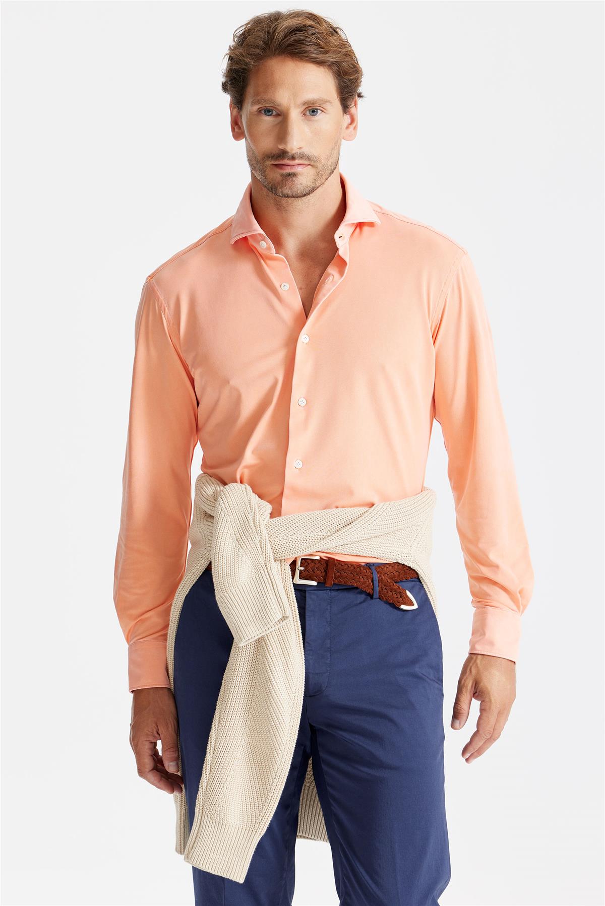 Turuncu Oxford Teknik Kumaş Gömlek