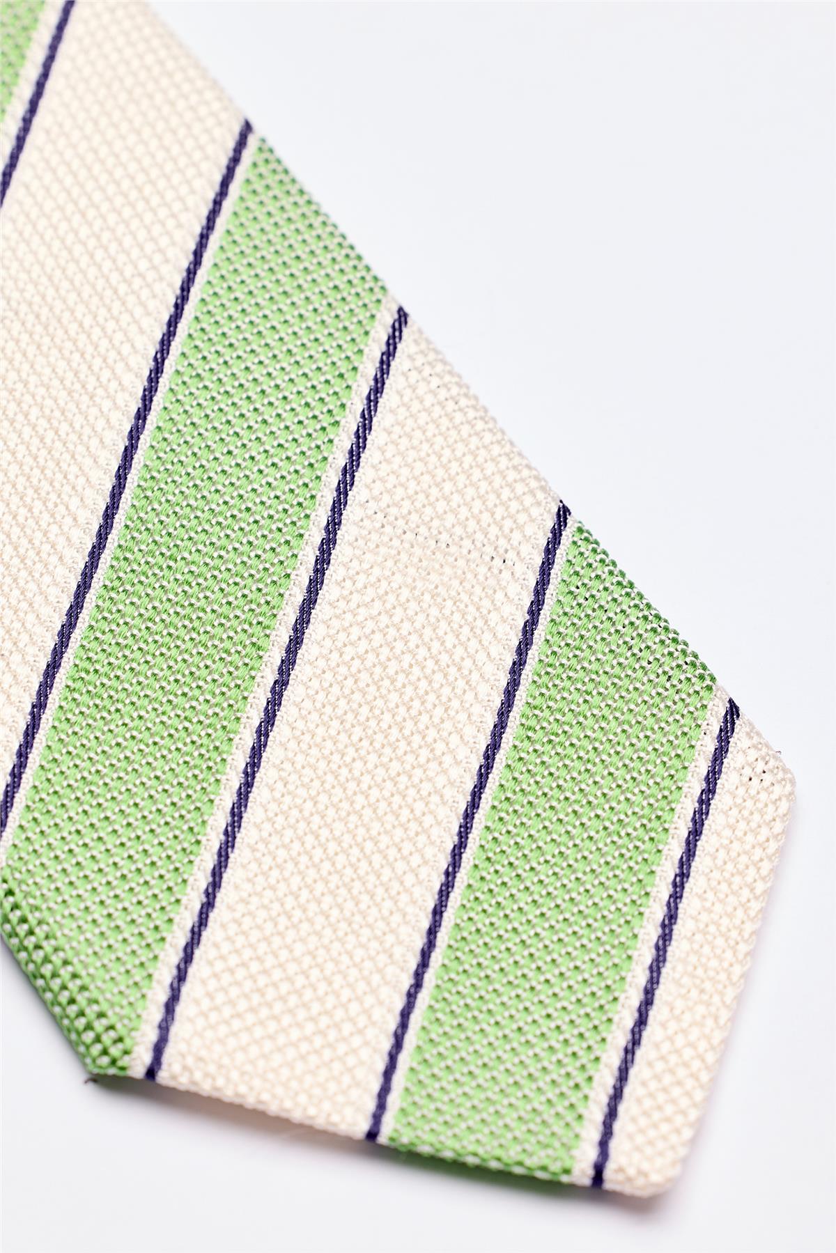 Yeşil Ekru Örgü İpek Kravat